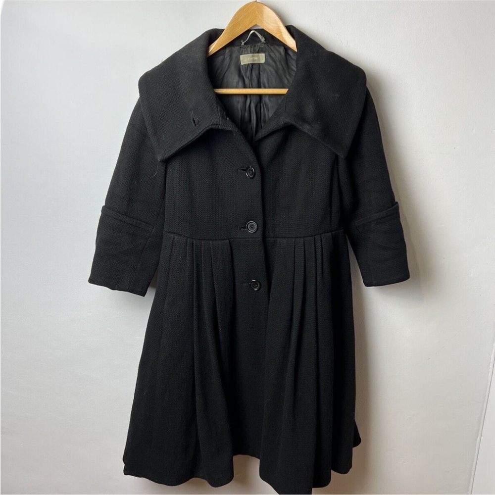 Farhi Black 100% Wool Jacket with leather tie at waist